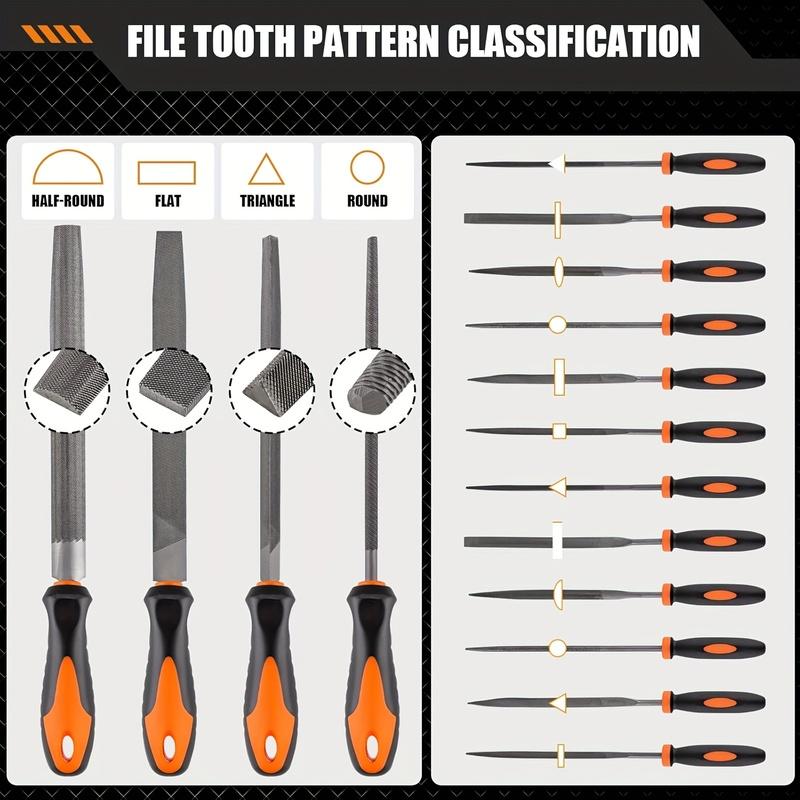 17PCS Metal File Set, Upgraded Hemicycle, Angle, Round, Flat, and Needle Files for Plastic and Wood