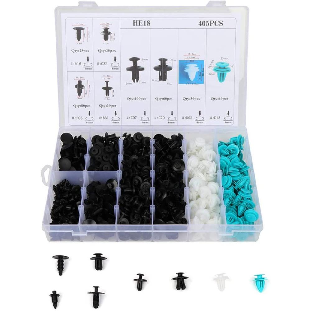 405Pcs Plastic Car Mixed Bumper Door Fender Liner Fastener Clip +50Pcs Cable Tie