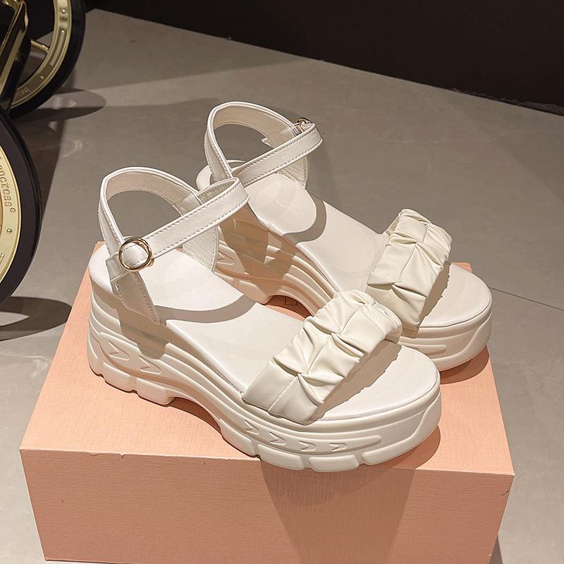 

Босоножки на платформе для иностранных товаров женские с пряжкой из одного слова со стразами римские туфли каблук каблук увеличивающий пляжные женские туфли прилив 41