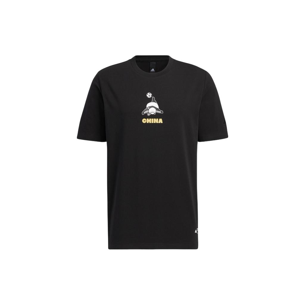 Adidas Cartoon Panda Print Round Neck Casual Short Sleeve T-Shirt Men Tops Black HS4398