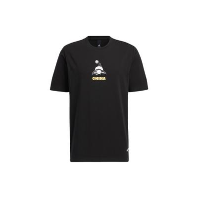 Cartoon Panda Druck Rundhals Lässiges Kurzarm T-Shirt Herren Oberteile Schwarz HS4398