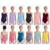 Tricou de balet pentru fete: Body cu bretele subțiri reglabile, fără mâneci, cu spate decupat și drapaje, pentru antrenament de gimnastică
