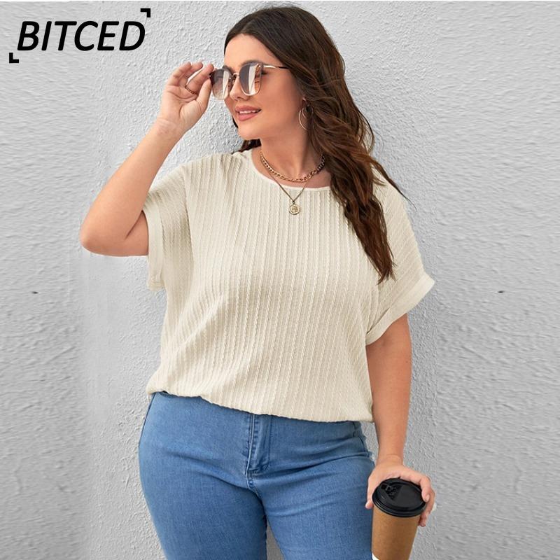 BITCED Damenmode, lässig, einfarbig, kurzärmelig, O-Ausschnitt, Blusen und Hemden