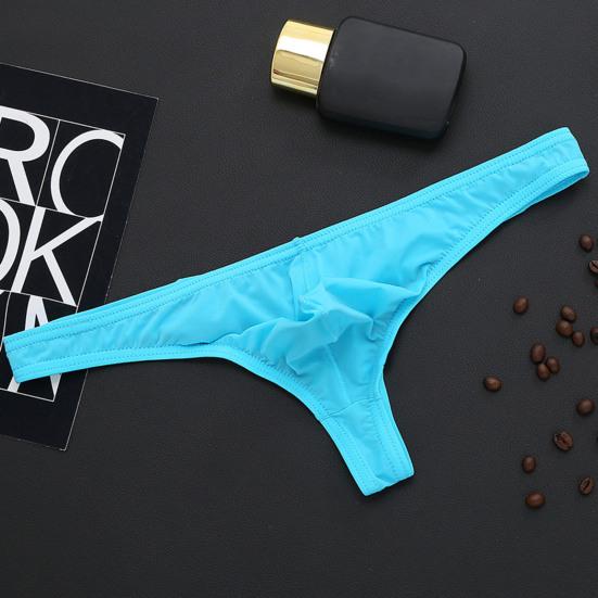 Men Briefs Elastic Solid Color T-shaped Thong Ice Silk Low Waist Quick Dry