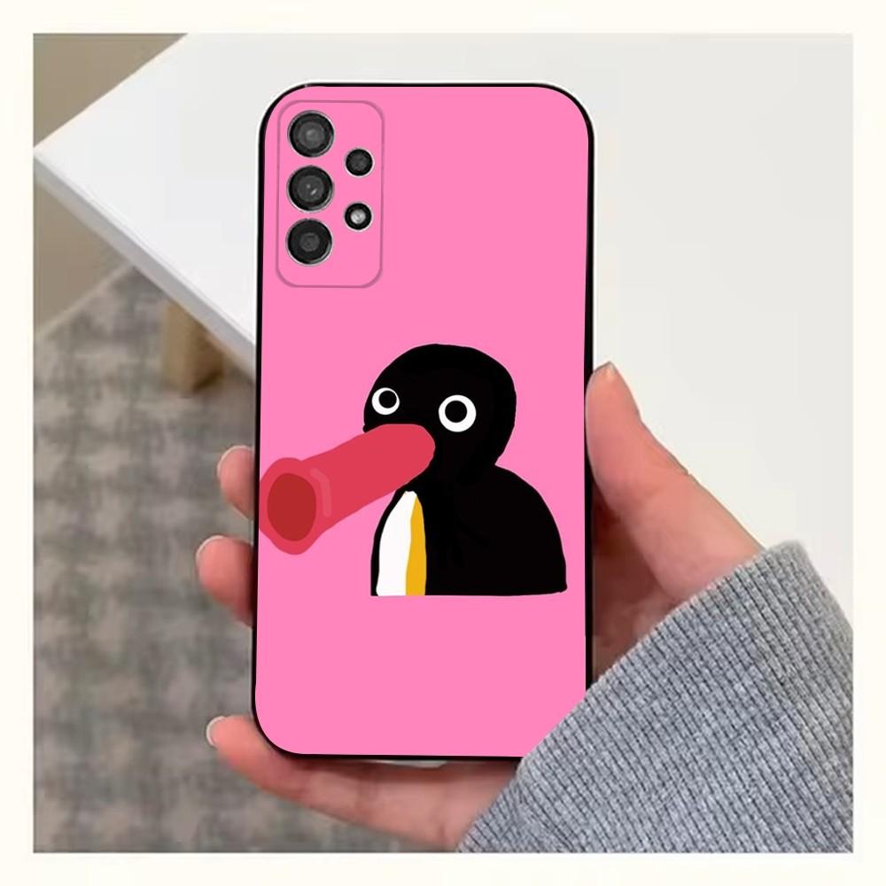 Cartoon Pingu Penguin Phone Case For Samsung S25,S24,S23,S22,S20,S21,S10,Ultra,Plus,Lite,FE,Soft Silicone Black Cover