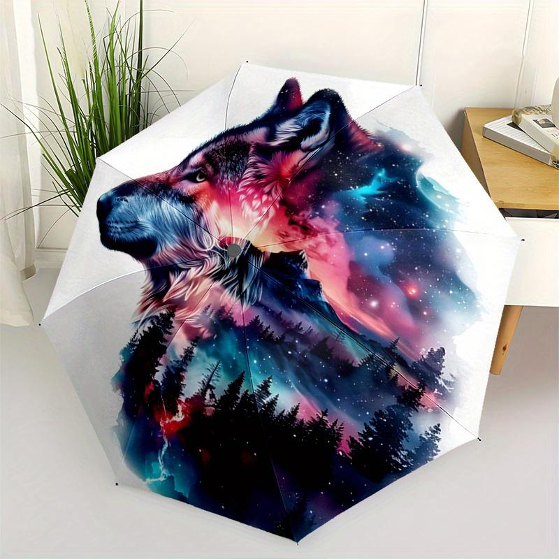 1pc Galactic Wolf Automatic Folding Umbrella - 3 Folding Design, Vivid Cartoon Pattern, Suitable for Outdoor Activities, A Gift for Fans In All S
