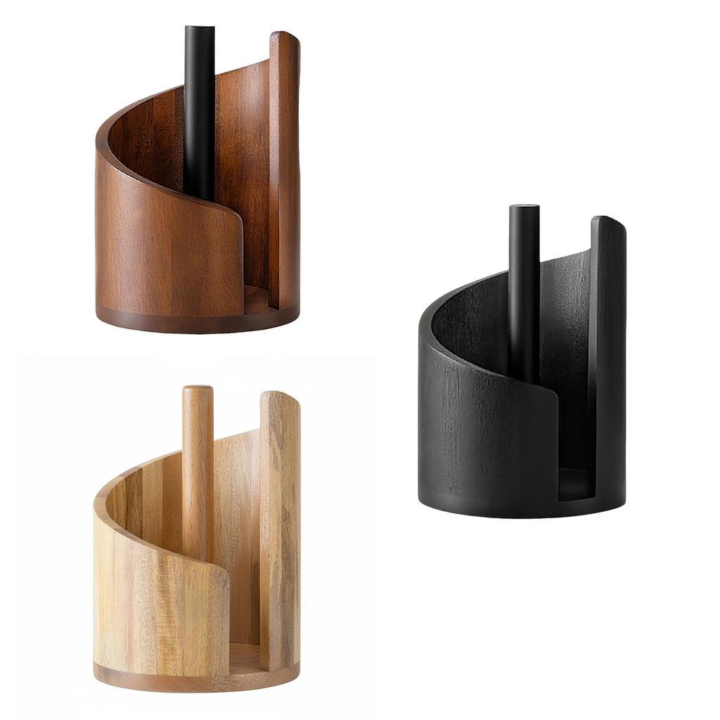 Wooden Tissue Holder with Base Countertop Paper Towel Holder Large Capacity Iron Frame Tissue Box for Dining Room Living Room
