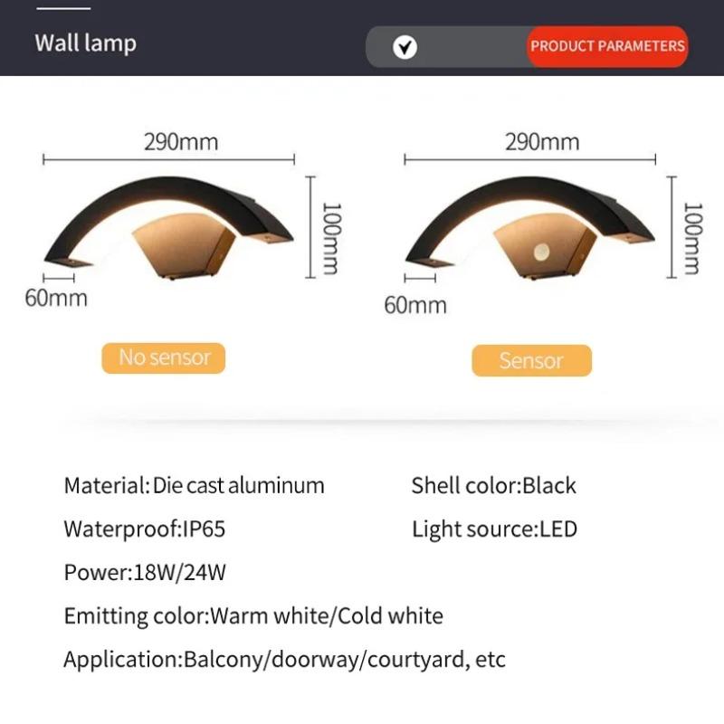 Motion Sensor Outdoor LED Wall Light IP65 Waterproof Modern Exterior Porch Light 3000K Warm White for House Garage Garden Yard