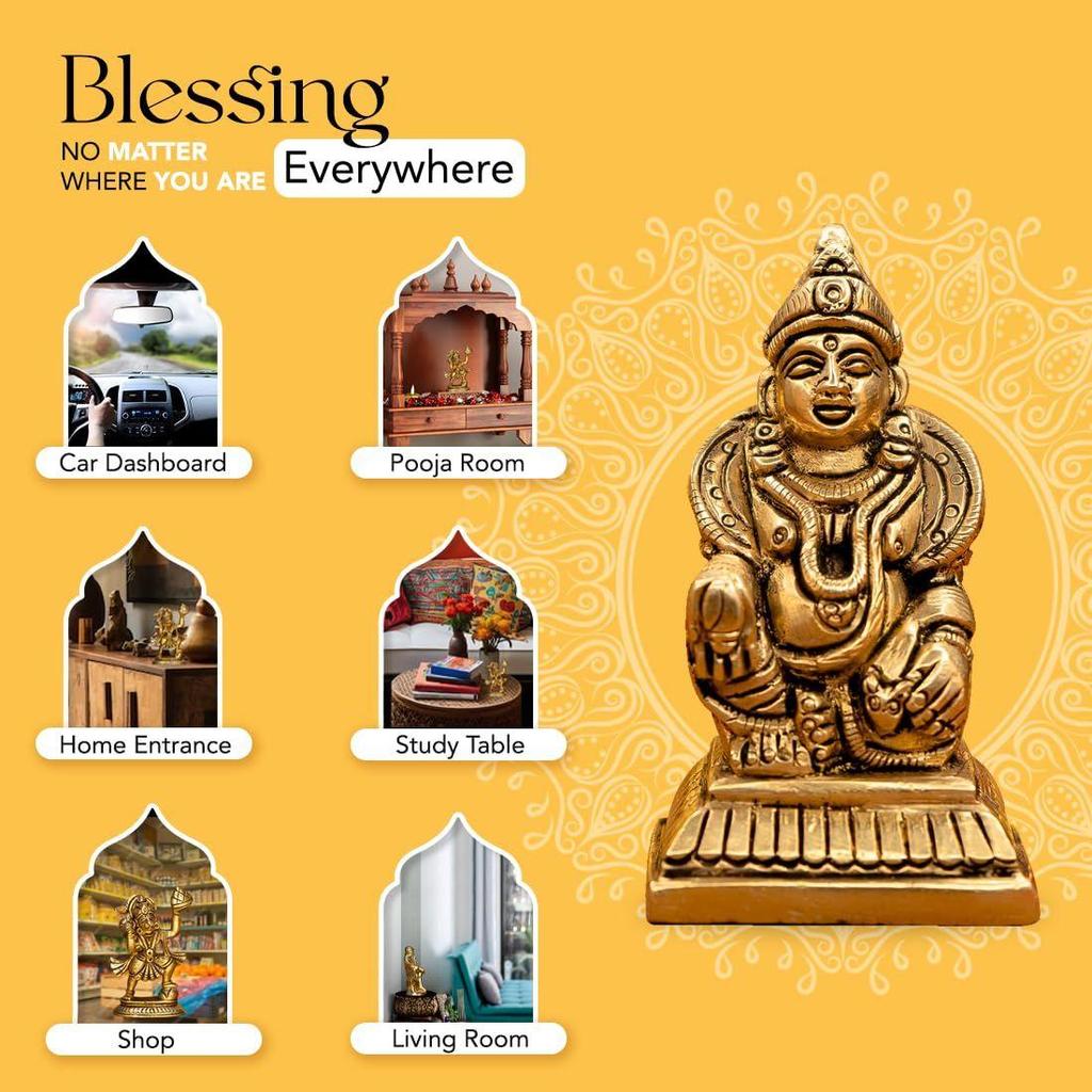 100% Reines Messing Kuber Murti (7 cm) | Kuber Statue für Vastu | Kuber Murti für Armaturenbrett, Pooja-Raum, Haus-Puja,