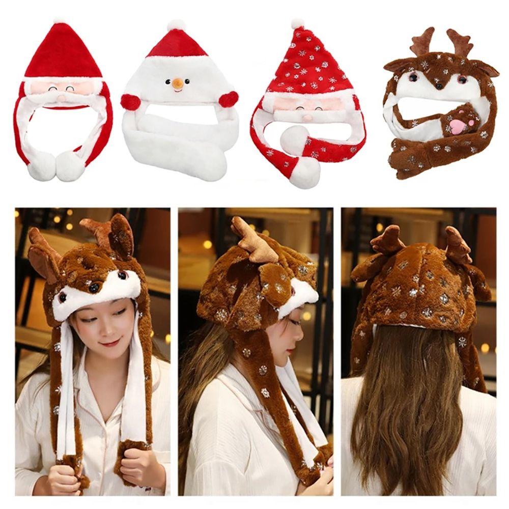 Snowman Santa Claus Female Hat Christmas Airbag Cap Ears Movable Hat Women Winter Cap