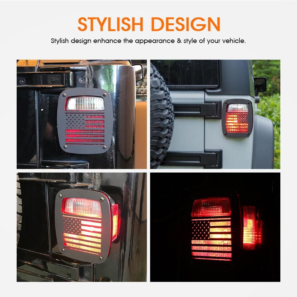 For Jeep Wrangler TJ YJ 1987-2006 Tail Lght Cover Frame Rear Lamp Hood Aluminum Protector Guard Shell U.S. Flag Shape Hollow Out