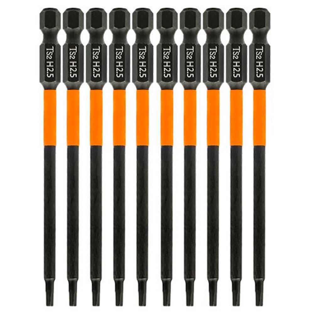 

10Pcs/Set 100mm H2.5 Anti-Rust S2 Alloy Steel Magnetic Hex Shank Screwdriver Bits As Shown A