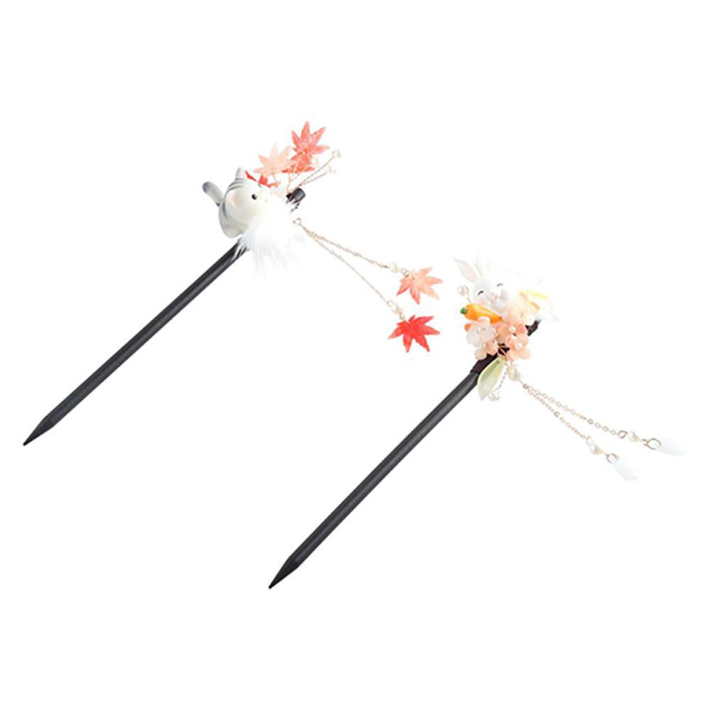 

Flower Hanfu Hairpin Tassel Wooden Hair Stick Retro for Women A