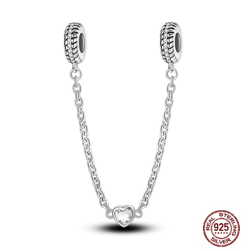 Star Moon Slide Safety Chains Charms 925 Sterling copper Heart Evil eyes Silicone Spacer Beads Fit Original Bracelet DIY Zircon