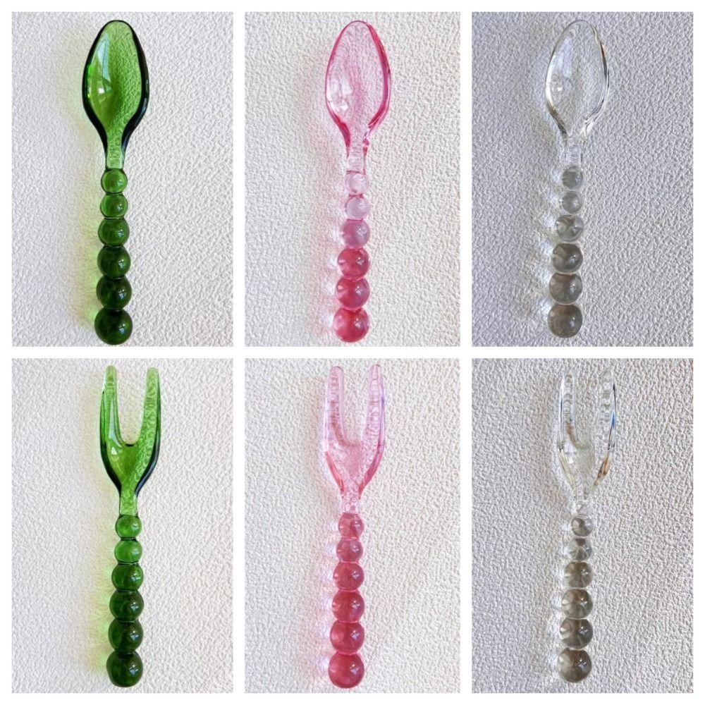 Heat Resistant Glass Spoons Fork Pink Green Coffee Mixing Spoon Creative Tableware Spoon Household