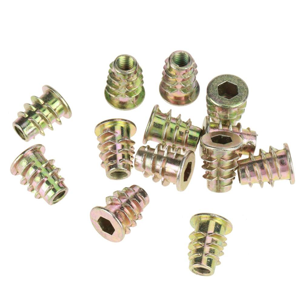 50Pcs Hex Drive Threaded Inserts Zinc Alloy Wood Insert Nuts Hex Drive Head Nuts  Threaded for Wood