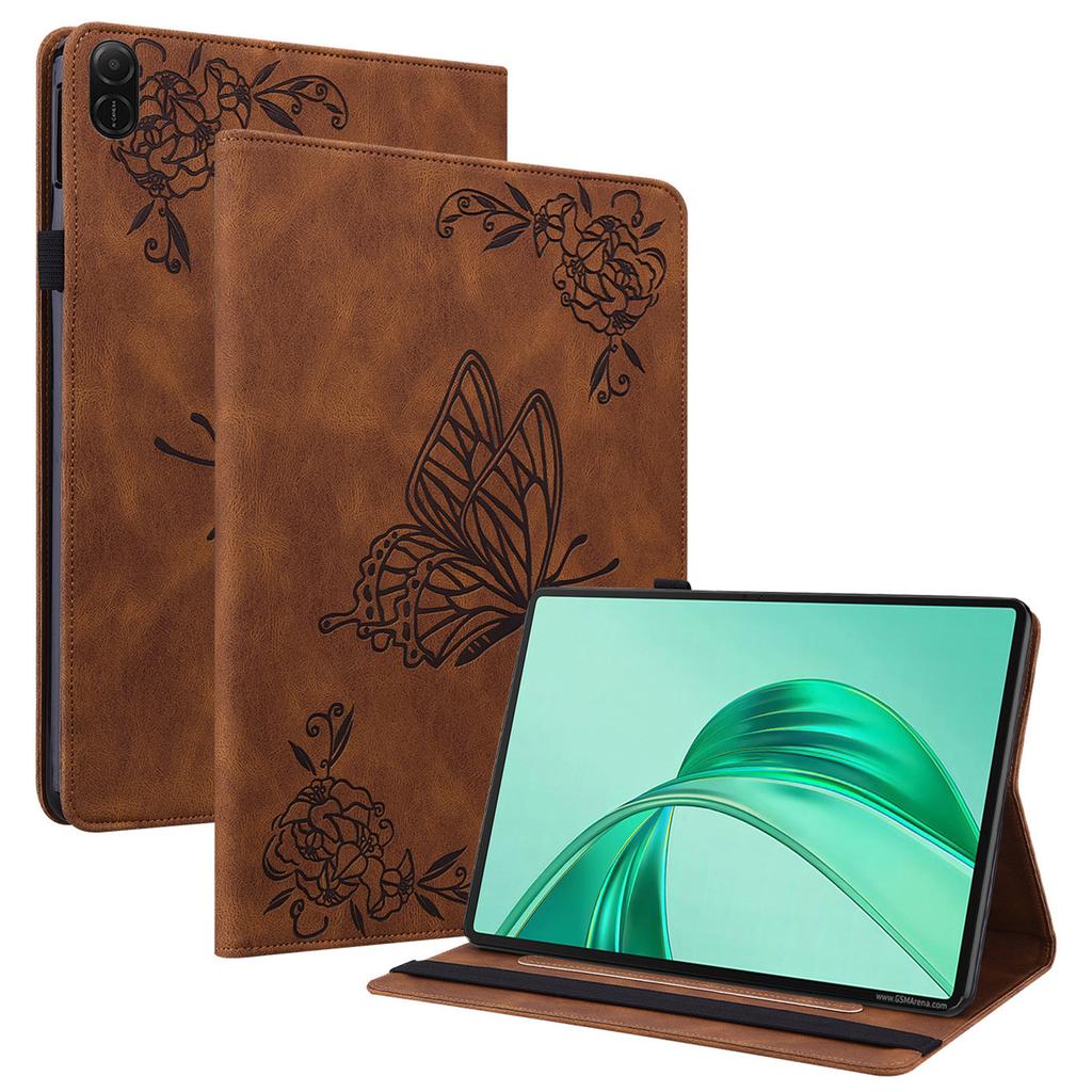 For Honor Pad X8a Case Butterfly Flower Imprint PU Leather Tablet Cover with Card Slots