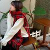 Korean version of Christmas red plaid knitted scarf high-end scarf winter thickened warm versatile shawl