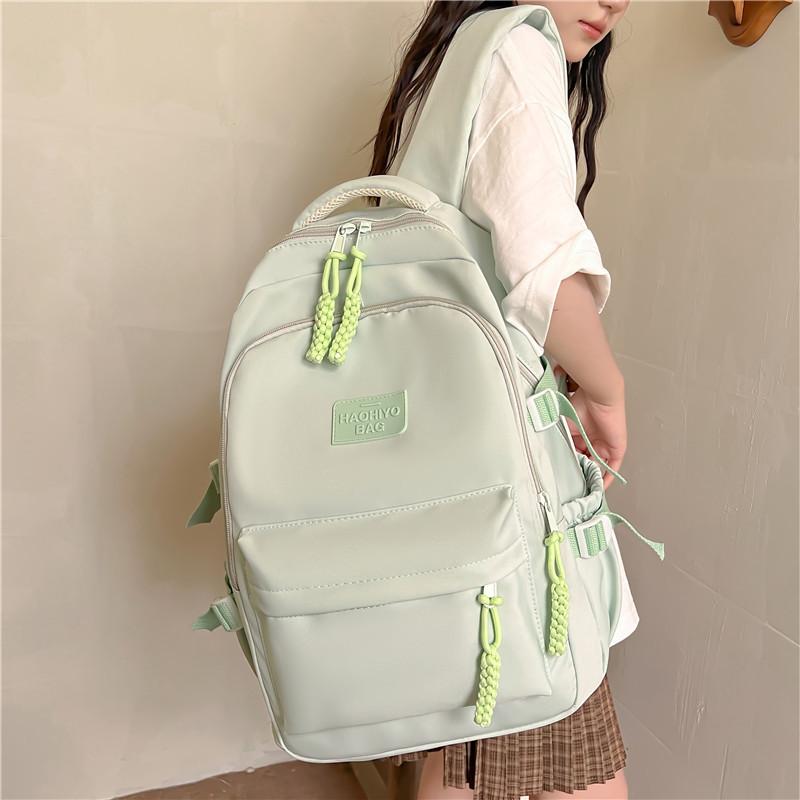 Color Solid Simple Letters And Woven Zipper Decoration Backpacks Student