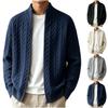 Herren-Strickjacke mit dickem Strick und Stehkragen, lockere Passform, Pullover in Farbe für Herbst und Winter