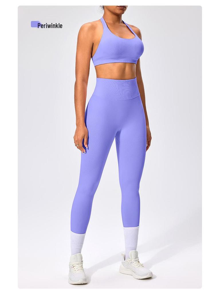 European & American Halter Sports Bra & Seamless High-Elasticity Yoga Leggings Set