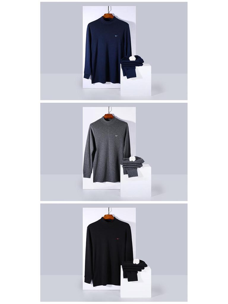 Septwolves Men's 100% Cotton Antibacterial Thermal Underwear Set - Mid-neck Top & Bottoms