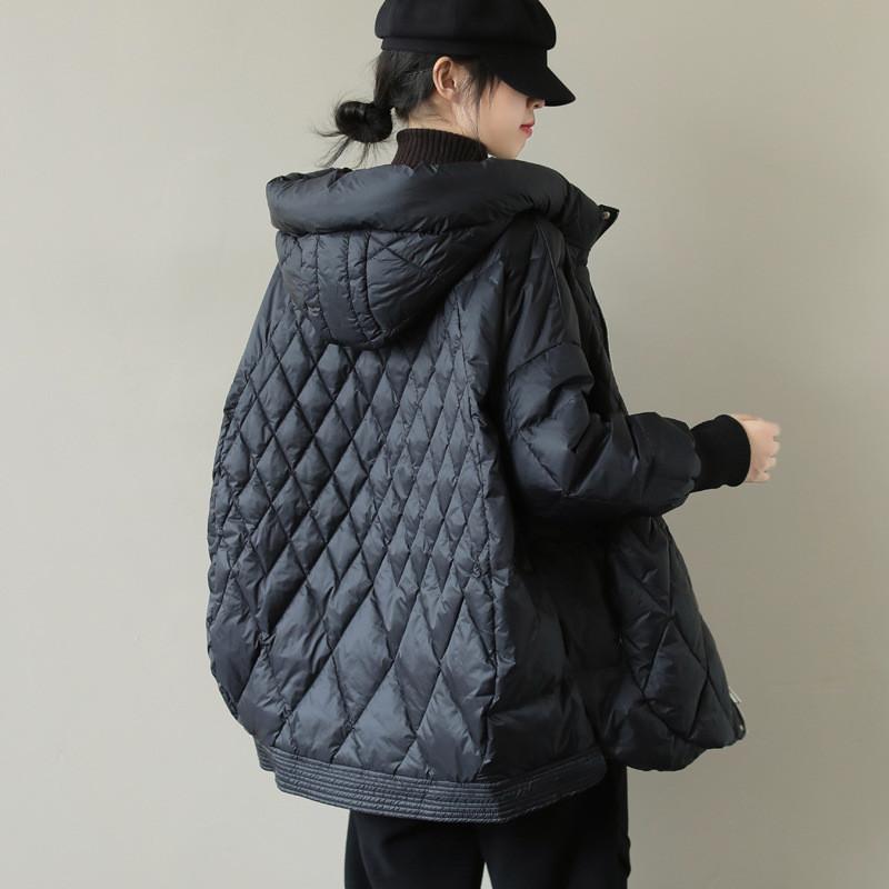 Lehká Volná Teplá Ležérní Bunda z Prachového Peří a Bavlny Dámská Podzim Zima Volná S Kapucí Teplé Svrchní Oblečení Dámské Parky Kabát