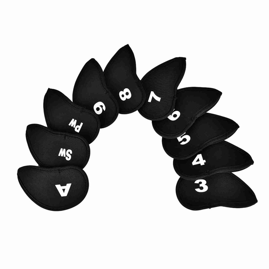 10Pcs Neoprene Iron Cue Head Cover with Number Letter(Black)