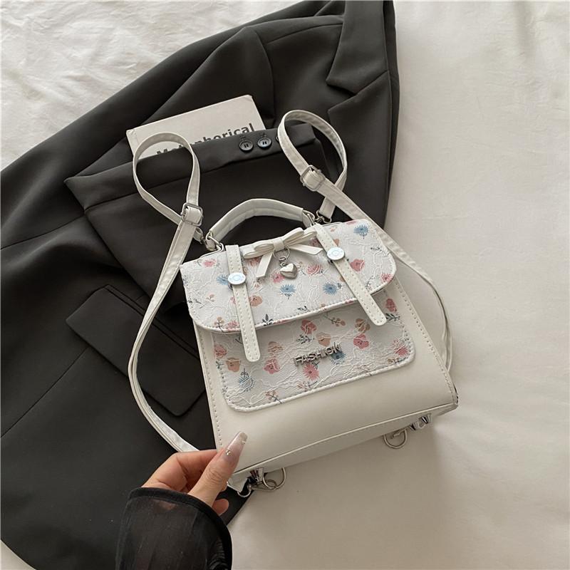 Sweet Splicing Print Design Bow And Lace Decoration Women Casual Shoulder Bags