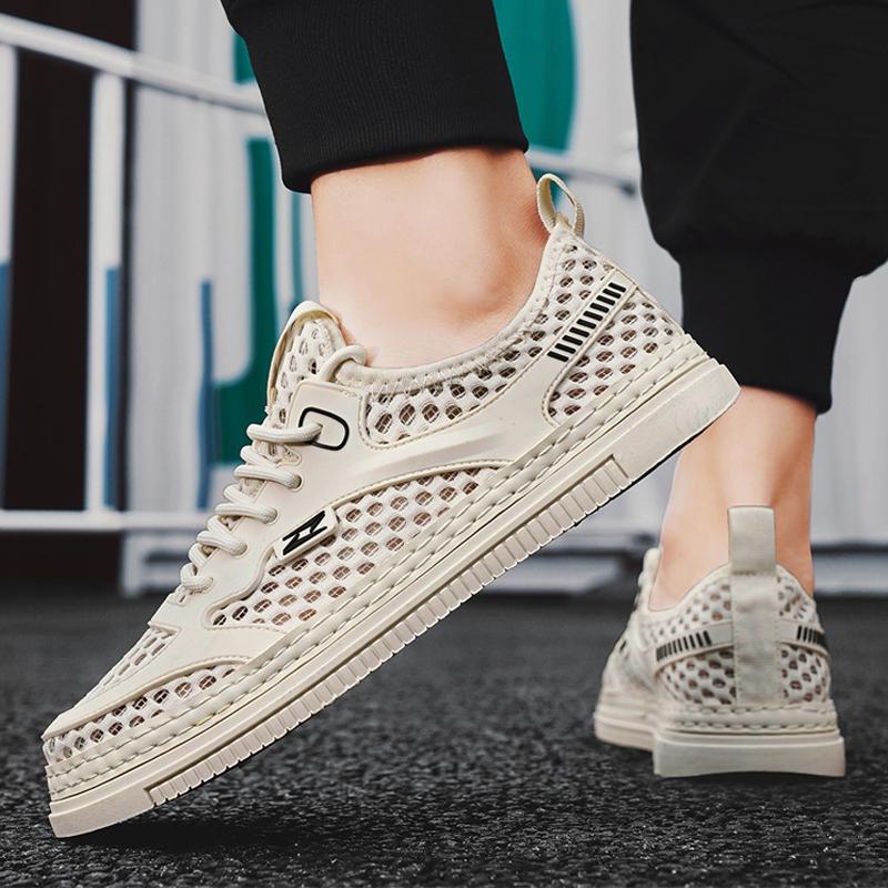 

Мужская летняя обувь из сетчатой ткани, дышащая спортивная повседневная обувь из сетки, мужская обувь для серфинга, нескользящая легкая модная обувь с тонкой полой сеткой 39 бежевый