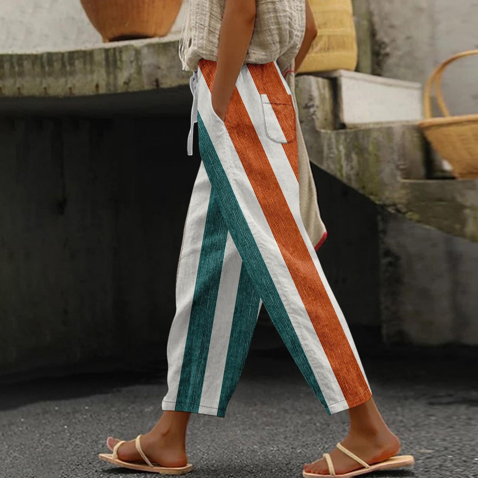 

Женские повседневные модные эластичные повседневные брюки с полосатым принтом M