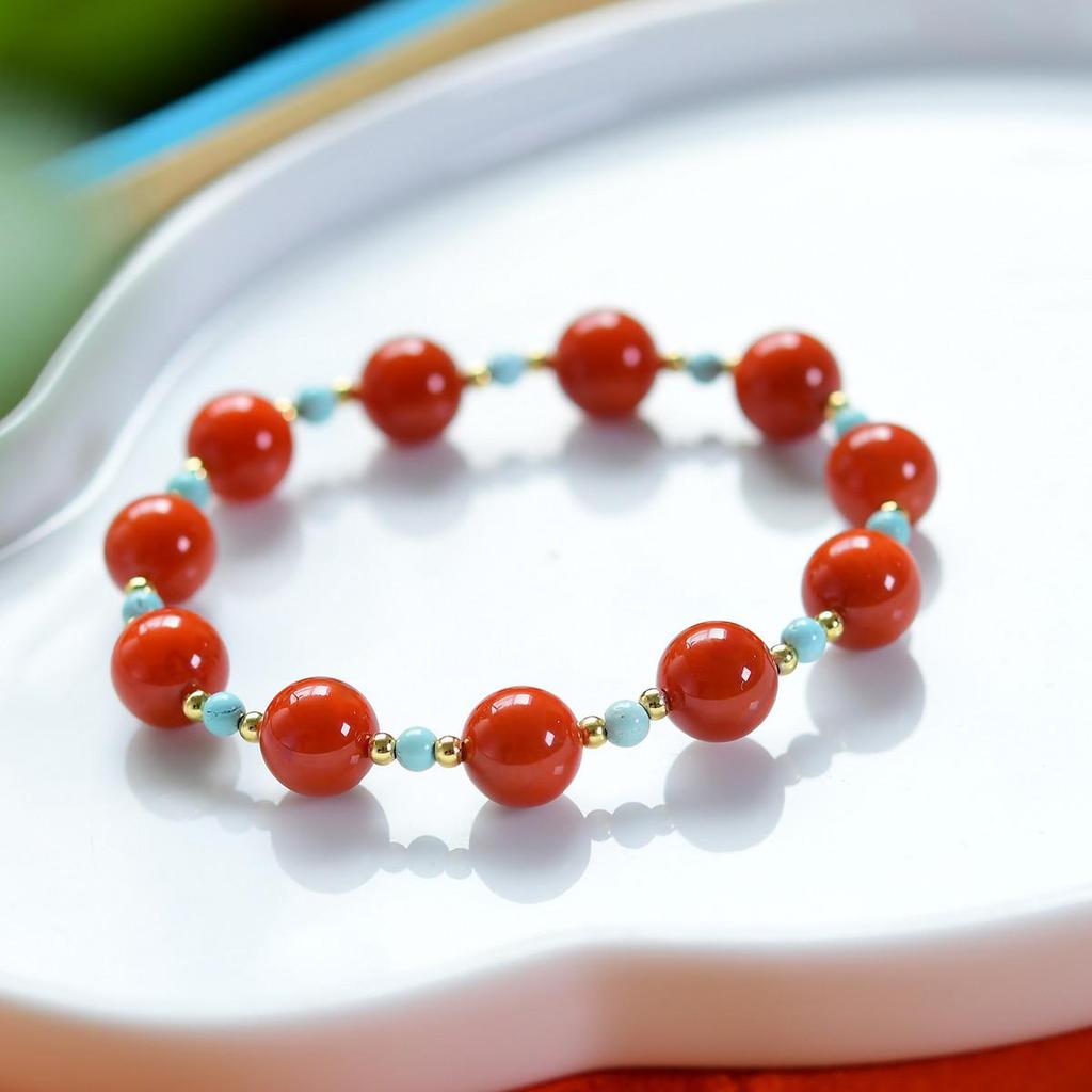 South Red Agate & Natural Turquoise Bracelet with 925 Silver Beads