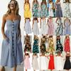 Stylish Boho Women's Summer Beach Midi Dress With Strappy Design And Button Pockets