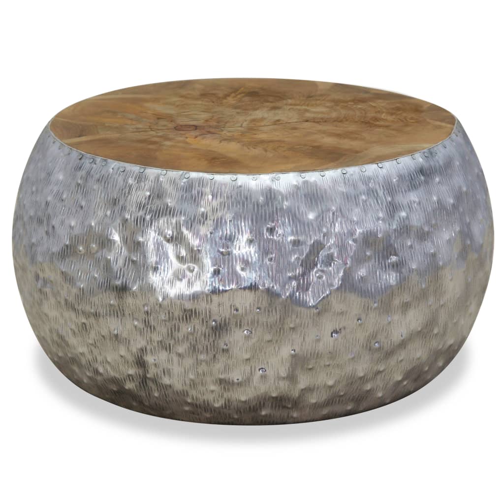 Vidaxl Coffee Table, Aluminum, Teak Wood, 60 X 60 X 30 Cm