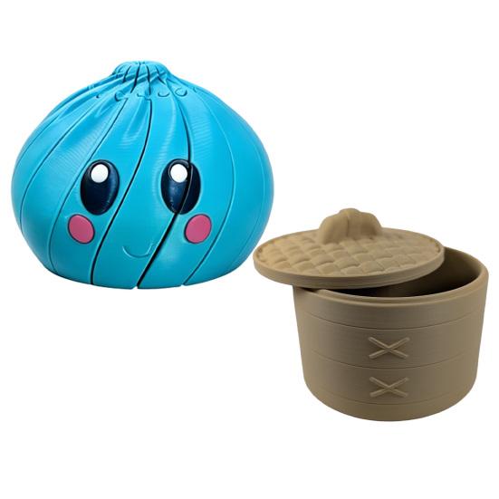 3D-printet vridende dumpling-leketøy, glatt tegneserieuttrykk dampet bolle-leketøy, ledddelt spiralroterende deigkule fidget-leketøy for stresslindring