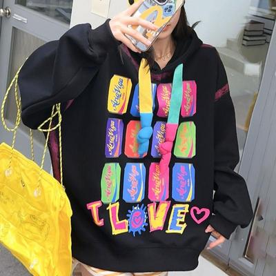 Women Spring and Autumn Cotton Trend Graffiti Y2k Hoodies Sweatshirt Tops  Casual Long Sleeve Oversized Tops Outwear Streetwear