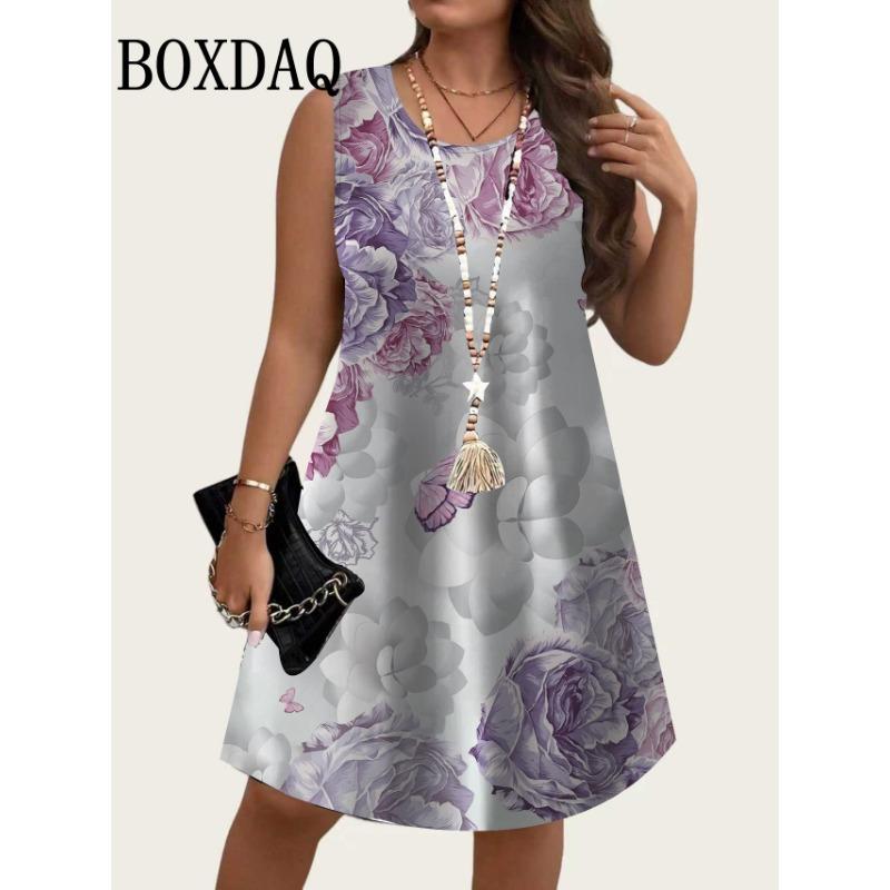 2026 Summer New Women's Sleeveless Dresses Plus Size Sundress Loose Dresses Beach Vacation Casual Floral Printed Women's Dresses