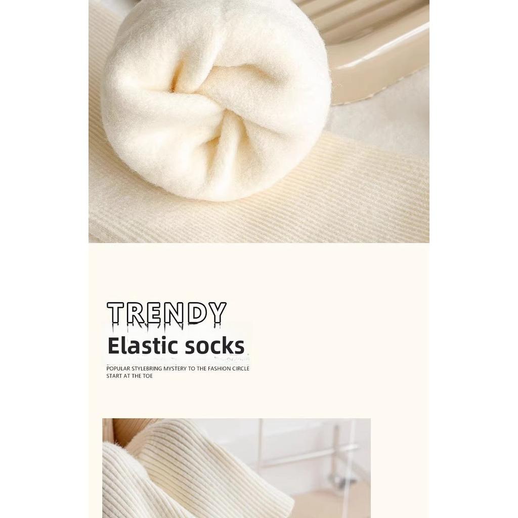 5-1 Pairs Ladies' Autumn and Winter Thick Warm Floor Socks, Plus Size Vertical Stripe Snow Socks, Tube Style Fleece Lined Warm Socks