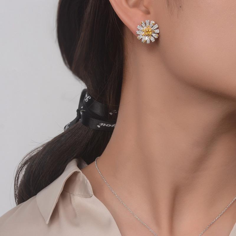 Gica Gema Gelbe High Carbon Diamond Ohrringe 925 Sterling Silber Blumen Ohrstecker Einzigartiges Design Romantischer edler Schmuck Hochzeitsfeier Geschenke