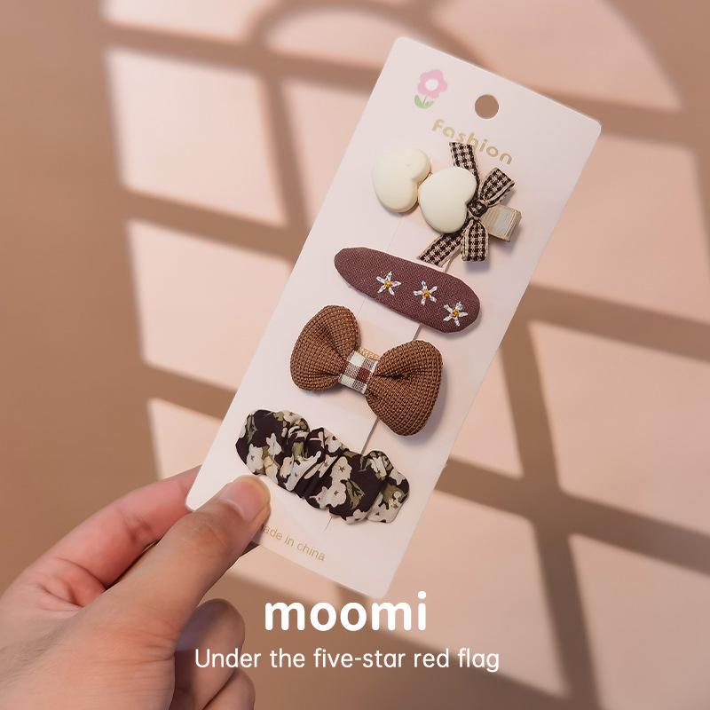 Набор из 4 заколок-клипс с бантиками молочно-кофейного тона для детей - Корейский стиль