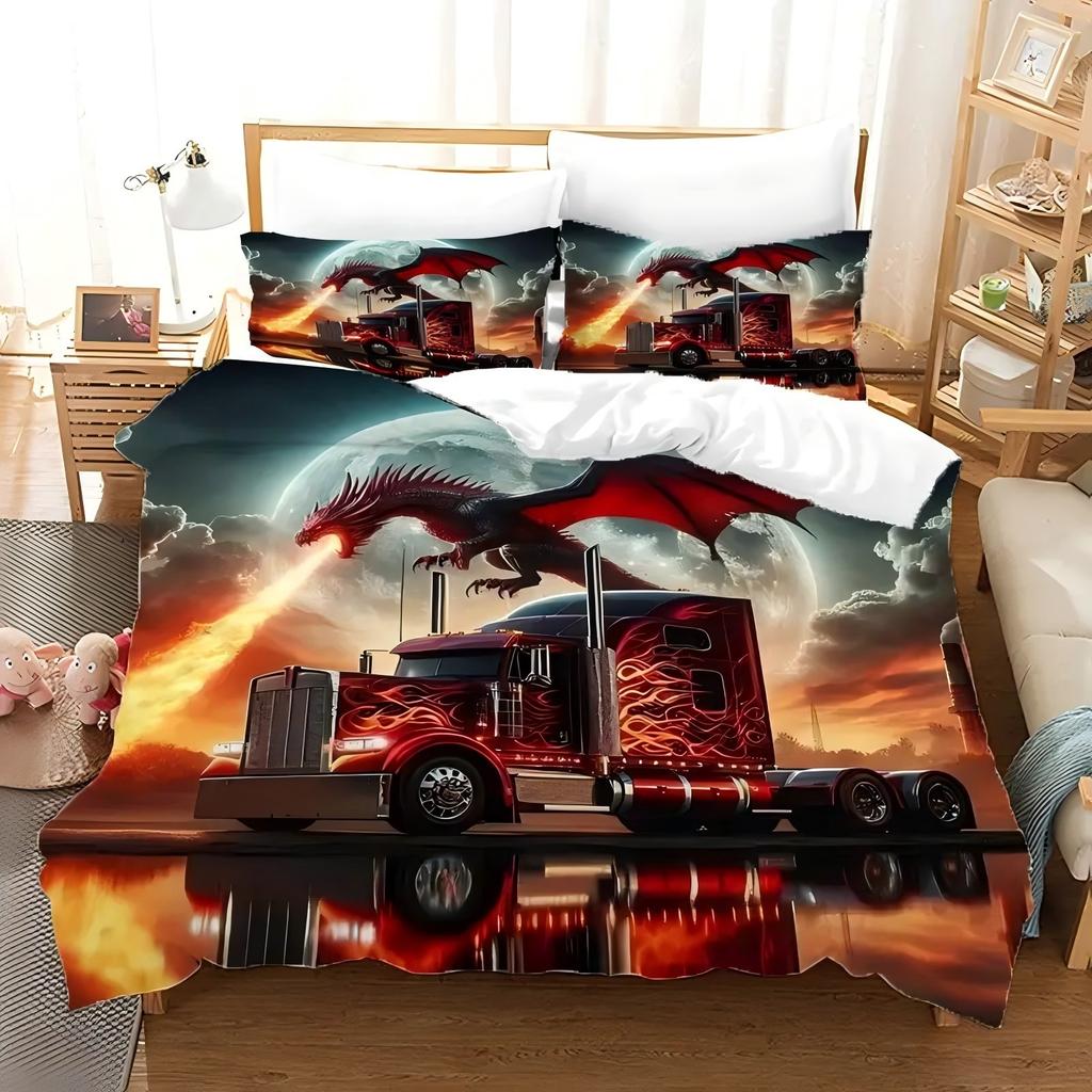 Cool Dragon Fireworks Truck Pattern 3D Print Duvet Cover Soft Comfortable Bedding Set Wildlife Theme Quilt Cover Set Pillowcases