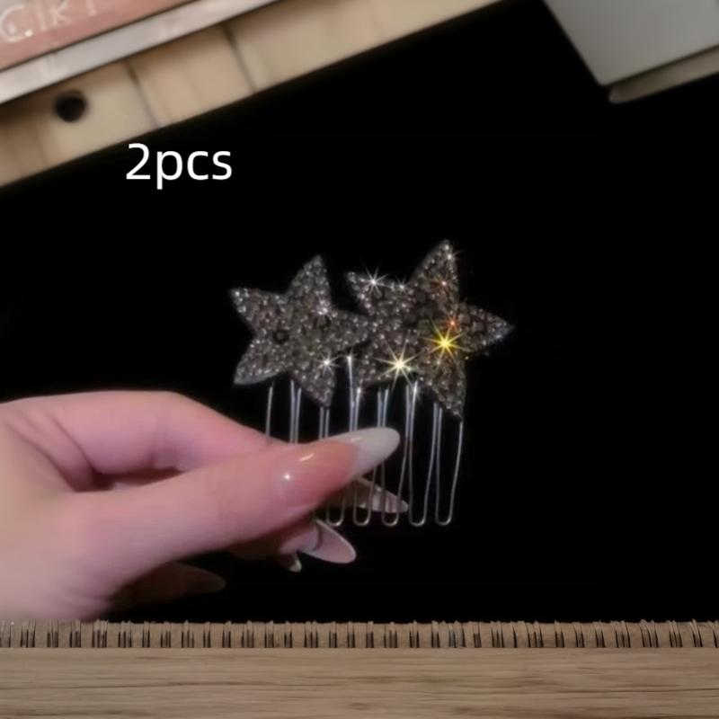 New Korean Fashion Rhinestone Pentagram Hair Comb New Headwear Hair Clip Headwear Girls Women Hair Accessories 1/2Pcs