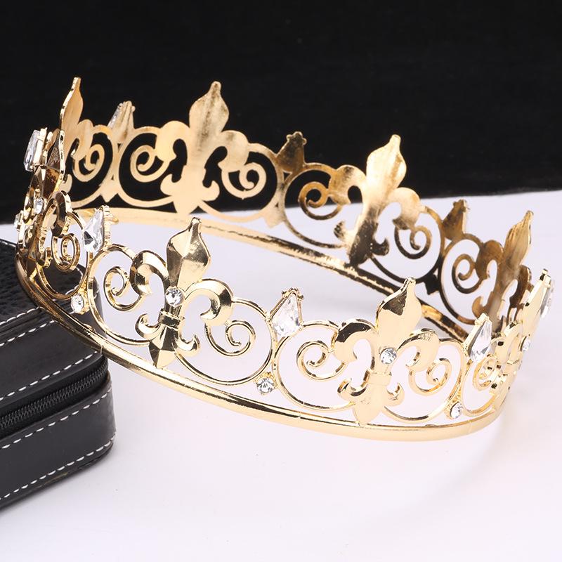 Men's Crown Simple Multi Color Round King Crown Baroque Bride Retro Alloy Hair Crown Headdress
