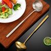 Golden 304 Stainless Steel Colander Spoon for Kitchen Long Handle Ladle Anti-scalding Restaurant Food Oil Fitlter Household