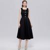 Elegant Sleeveless Satin Dress for Women Luxurious Solid Color Flower Buttons Summer Autumn Formal Evening Party Vestidos