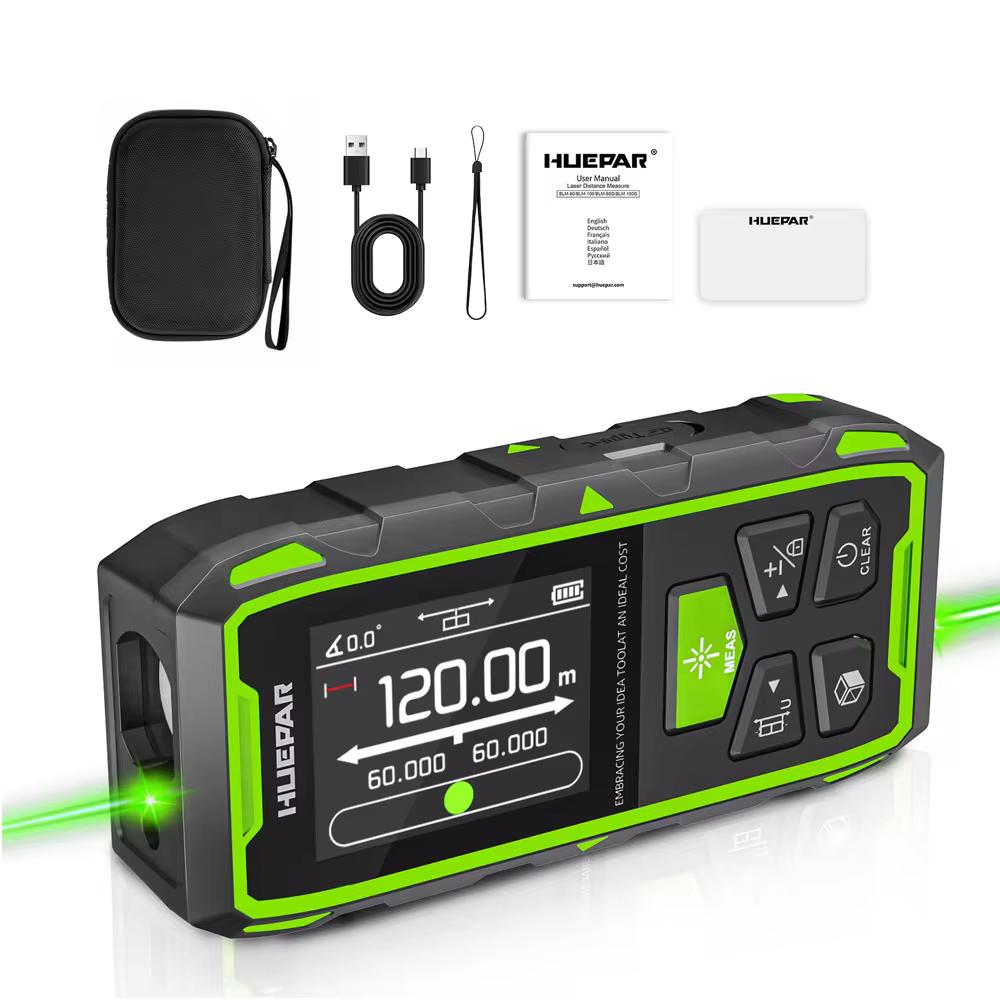 

Huepar Dual Laser Rangefinder 120M/200M Green Beam Digital Laser Meter Multiple Unit Measurement Tool With Backlit LCD display 120m
