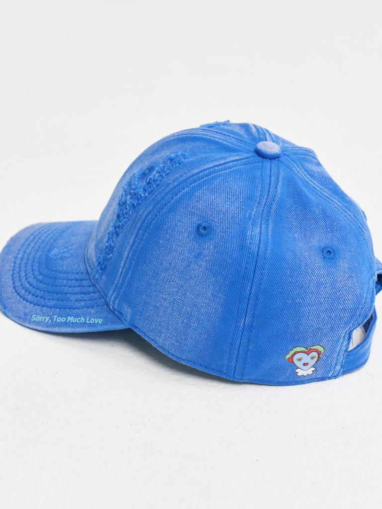 SORRY, TOO MUCH LOVE Distressed Baseball Cap_White, Purple, Blue, Black