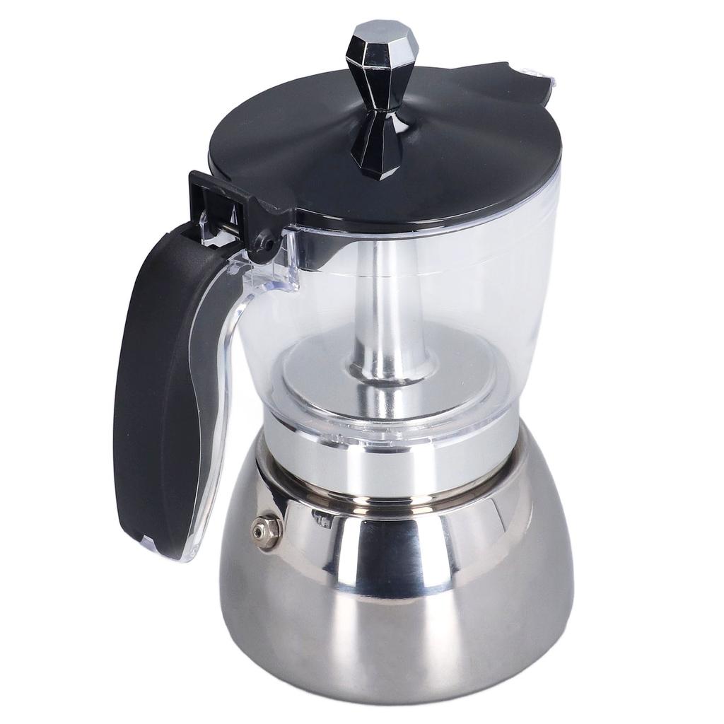 Stovetop Coffee Maker 6 Cup Moka Pot Clear ABS Top Stainless Steel Coffee Making Pot for Home Office