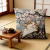 Cherry Blossom Cat Pillow Cover 2D Faux Embroidery Print Japanese Sakura Floral Cushion Case For Sofa Bed Couch Home Decor