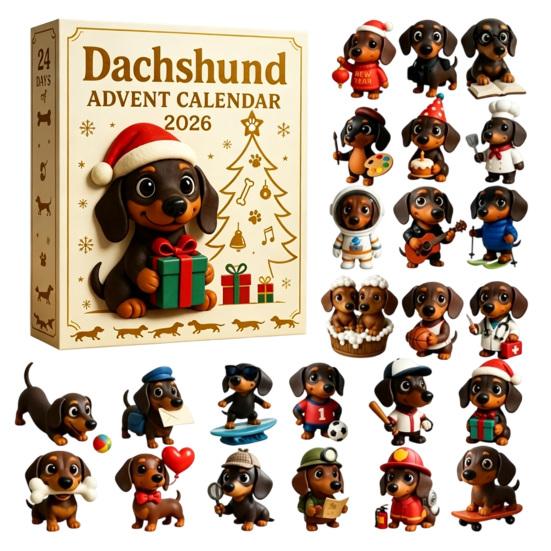 Christmas Gifts for Relatives 2026 Dachshund Advent Calendar, 24 Days 3D Collectible Dog Figures, Home Holiday Atmosphere Decor Puppy Ornaments